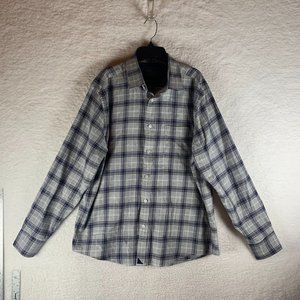 UNTACKit Atwater Men's Gray Navy Plaid Button Down Shirt 100% Cotton Size L 8914